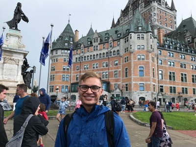 Ethan Hill in front of the Château Frontenac in Quebec City