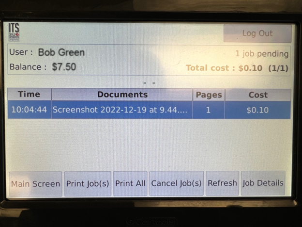 Printing screen prompt