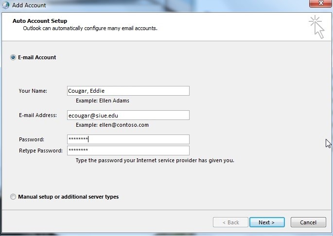 outlook 2010 2013 add account details