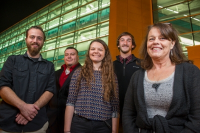 Members of the travel team, including SIUE students (L-R) Julian Chastain, Alejandro Alvarez, Sarah Lepp, Caleb Mau and Mustard Seed Peace Project President Terri Cranmer.