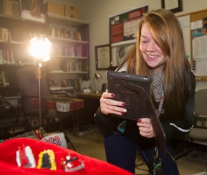 SIUE student Mikaela Cotter completes a portion of her final exam using the AR Exam app.