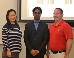 (L-R) Md Atiquzzaman (middle) poses with his advisor Dr. Yan Qi (L) and Dr. Ryan Fries (R), associate professor of civil engineering at SIUE.