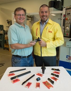 (L-R) John Deibert, mechanical and industrial engineering laboratory manager at SIUE and Jay Stephens, territory productivity engineer with the Sandvik Coromant Company.