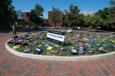 The Send Silence Packing exhibit displayed 1,1000 backpacks on SIUE’s Stratton Quad on Monday, Sept. 12, in representation of the number of college students who die by suicide each year.