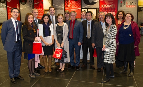 A group of educational leaders from Vietnam pose in SIUE’s Morris University Center with School of Engineering Dean Cem Karacal (far left), Chancellor Dr. Randy Pembrook (center), and representatives from ESLi of SIUE and the Offices of International Affairs and International Admissions.