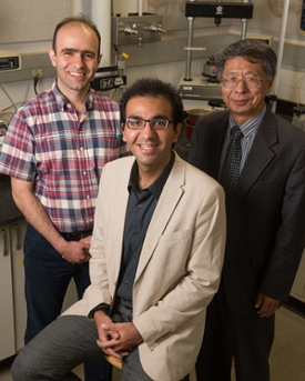 Abdolreza Osouli, PhD, assistant professor of civil engineering, research assistant Siavash Zamiran, and Keqin Gu, PhD, cooperative PhD program director and distinguished research professor in the SIUE School of Engineering.