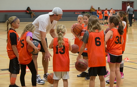 Kids involved in Little Tigers Basketball practice in SIUE’s Student Fitness Center.