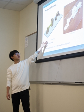 TU student Jongmin Kim presents a portion of his team’s senior design project.