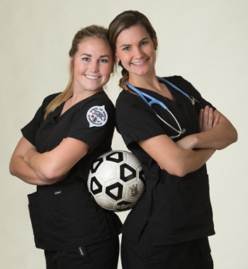 (L-R) SIUE women’s soccer team members and juniors in the School of Nursing Caroline Hoefert and Lindsey Fencel.