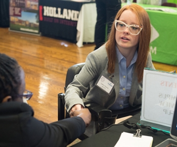 Lauren Hammel, a senior engineering student from Highland, explored employment opportunities during the Fall Career Fair.