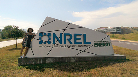 Noyce scholar Breanna Blackwell poses in front of the National Renewable Energy Laboratory (NREL) in Goldon, Colo.
