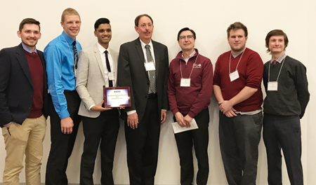 At the IEEE St. Louis Section’s annual banquet were (L-R) SIUE’s Corwin Fritts, Tyler Friedel, Justin Haque, Dr. George Engel, Dr. Cem Karacal, Kaleb Cole, and Jack White.