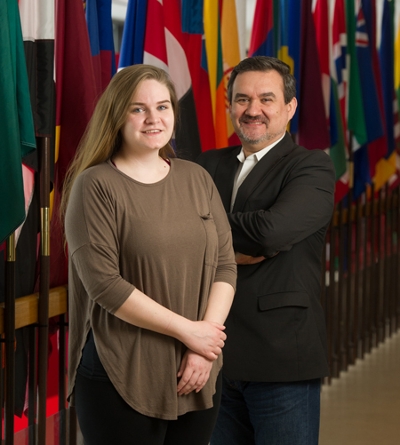 SIUE international studies student has been competitively selected to attend the Young Leaders Congress in Washington, D.C. She stands alongside Sorin Nastasia, PhD, associate professor and international studies program director.