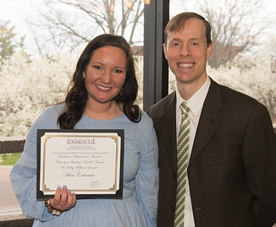 Public health major Mica Coleman was recognized at the SEHHB Honors Celebration with the Academic Achievement in memory of Lindsey Arnold-Zimmer and Riley William Zimmer scholarship.