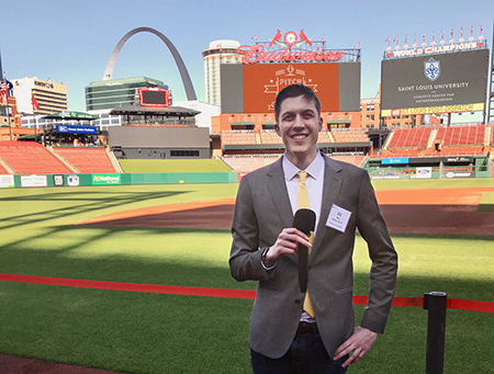 SIUE senior computer science major Eli Ball competed in SLU's Pitch & Catch Investor Pitch Deck Competition at Busch Stadium.