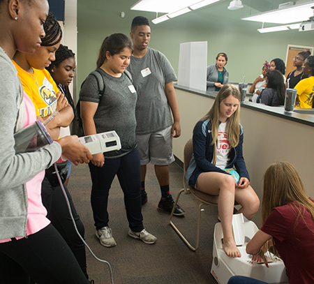 Healthcare Diversity Camp participants learned about some of the physical assessments performed by pharmacists during their visit to the SIUE School of Pharmacy.