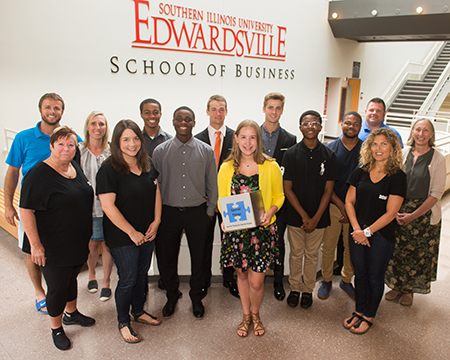 SIUE Summer Entrepreneurship Academy instructors, pitch competition judges and participants posed in the School of Business.