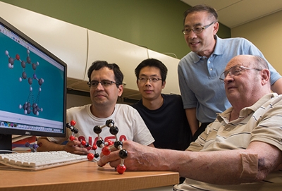 Conducting computational analysis are (L-R) Nader Sakhaee, Mingxuan Bai, Dr. Yun Lu and Dr. James Eilers.