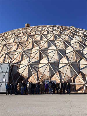 Fuller admirers and enthusiasts explored the Union Tank Car dome in Wood River, Ill., a 384-ft wide by 12-ft high geodesic dome, built in 1961.