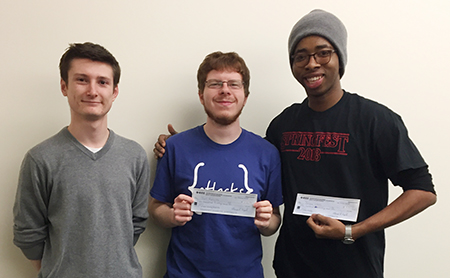 SIUE students achieved first and third place at the 2018 IEEE Saint Louis Section Black Box Competition. Winners included engineering students (L-R) Shawn Gilles, Joel Rahlfs and Jerome Ukah.