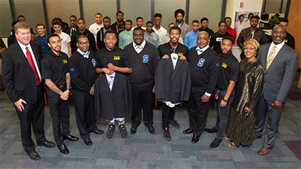 A representation of SIUE’s Collegiate 100 Chapter and Goal-Oriented African American Men Excel (GAME) were at the Phi Beta Sigma Fraternity’s presentation of business attire. 