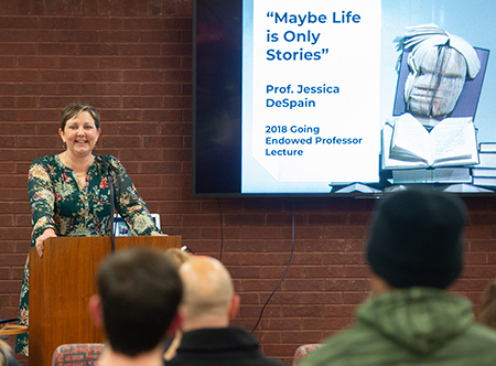 Jessica DeSpain, PhD, presents the 2018 Going Lecture in the Friends’ Corner of Lovejoy Library.
