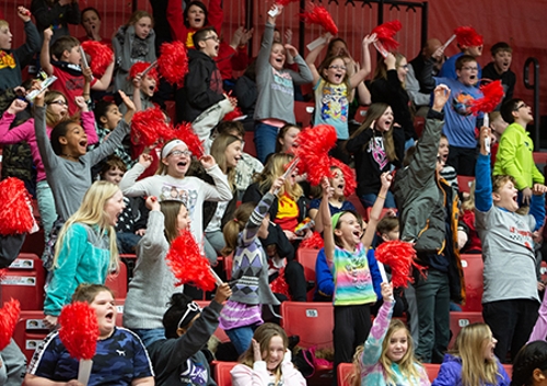 Metro-East students cheered wildly during the SIUE Women’s Basketball game on Education Day.