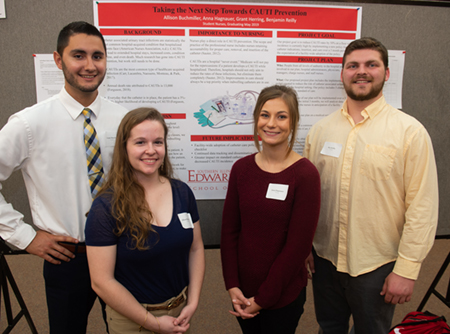 A team of nursing students researched how to reduce the number of hospital-acquired catheter-associated urinary tract infections in patients as their Senior Assignment (L-R) Grant Herring, Allison Buchmiller, Anna Hagnauer and Ben Reilly.