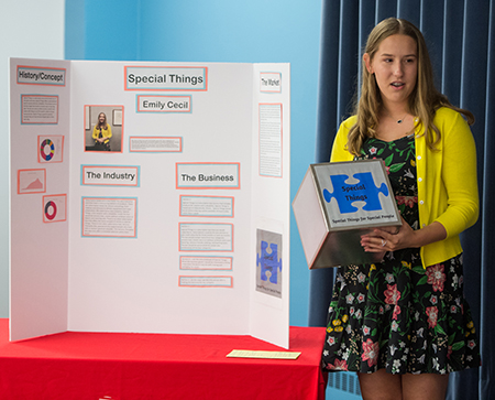Edwardsville’s Emily Cecil pitched her business plan for “Special Things” to a panel of experts during SIUE’s Summer Entrepreneurship Academy.