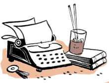 artwork: retro typewriter and books