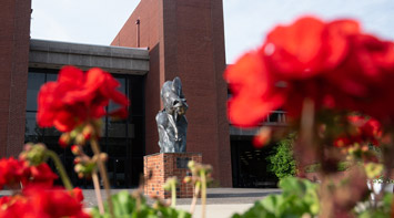 Flowers on the SIUE campus in front of the Morris University Center. 