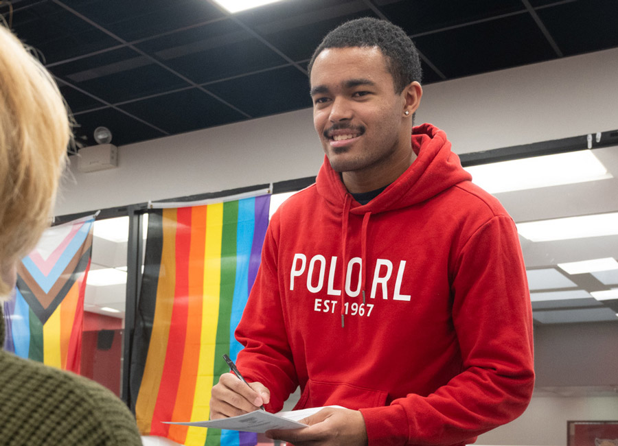 SIUE student plays a musical instrument.