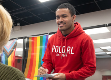 SIUE student plays a musical instrument.