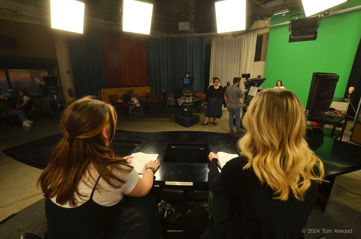 Students working in the SIUE Mass Communications television studio