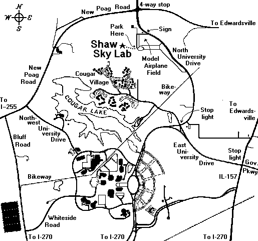 Campus Map showing Shaw Sky Lab