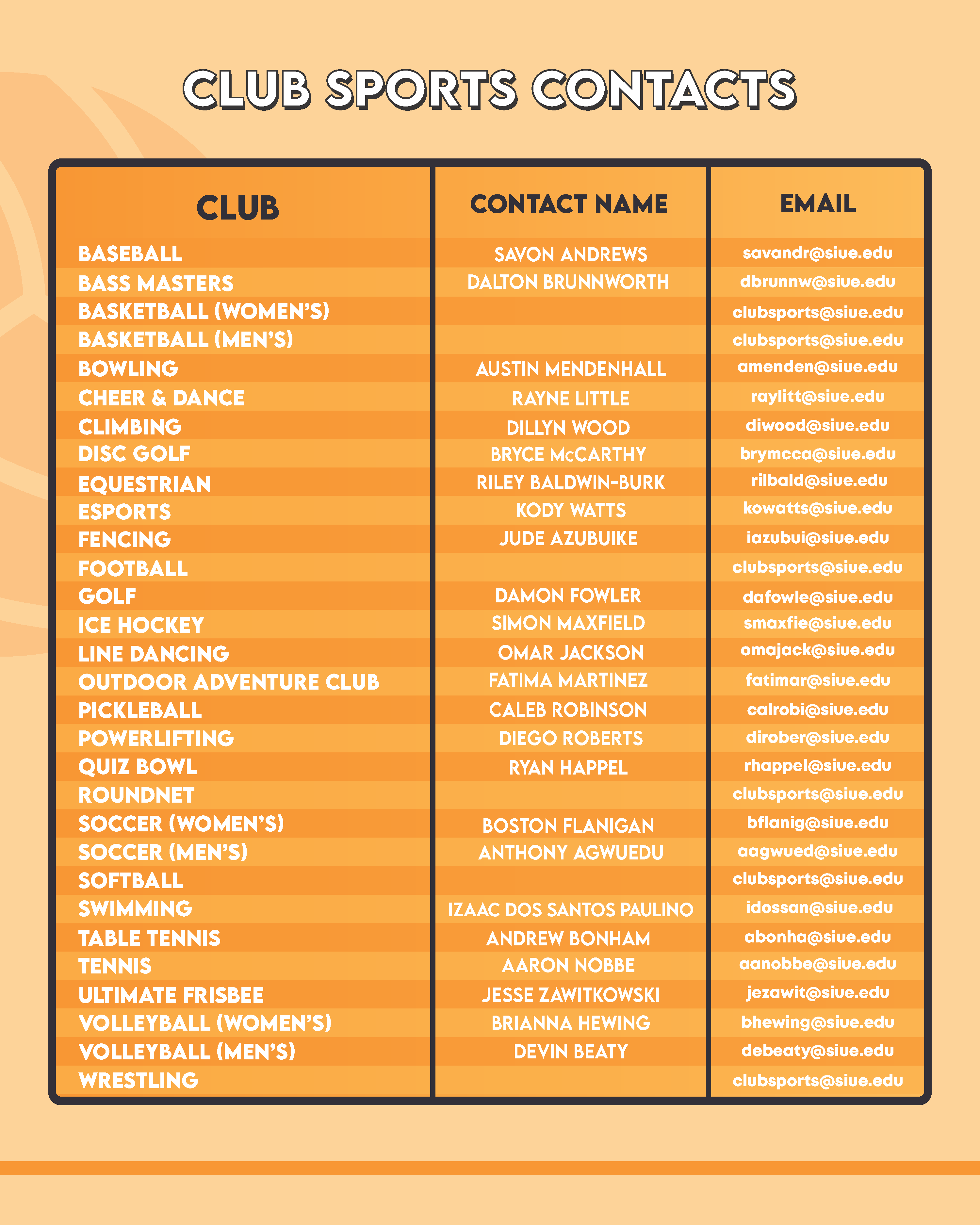 25-26 Club Sports Contacts