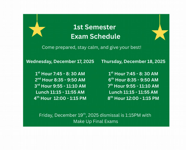 CHS 1st Semester Exam Schedule 2025