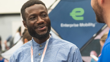 young man at professional job fair