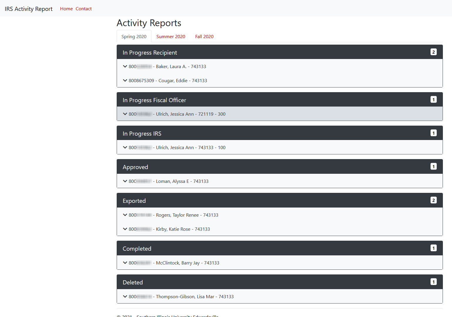 Activity Report Home Page