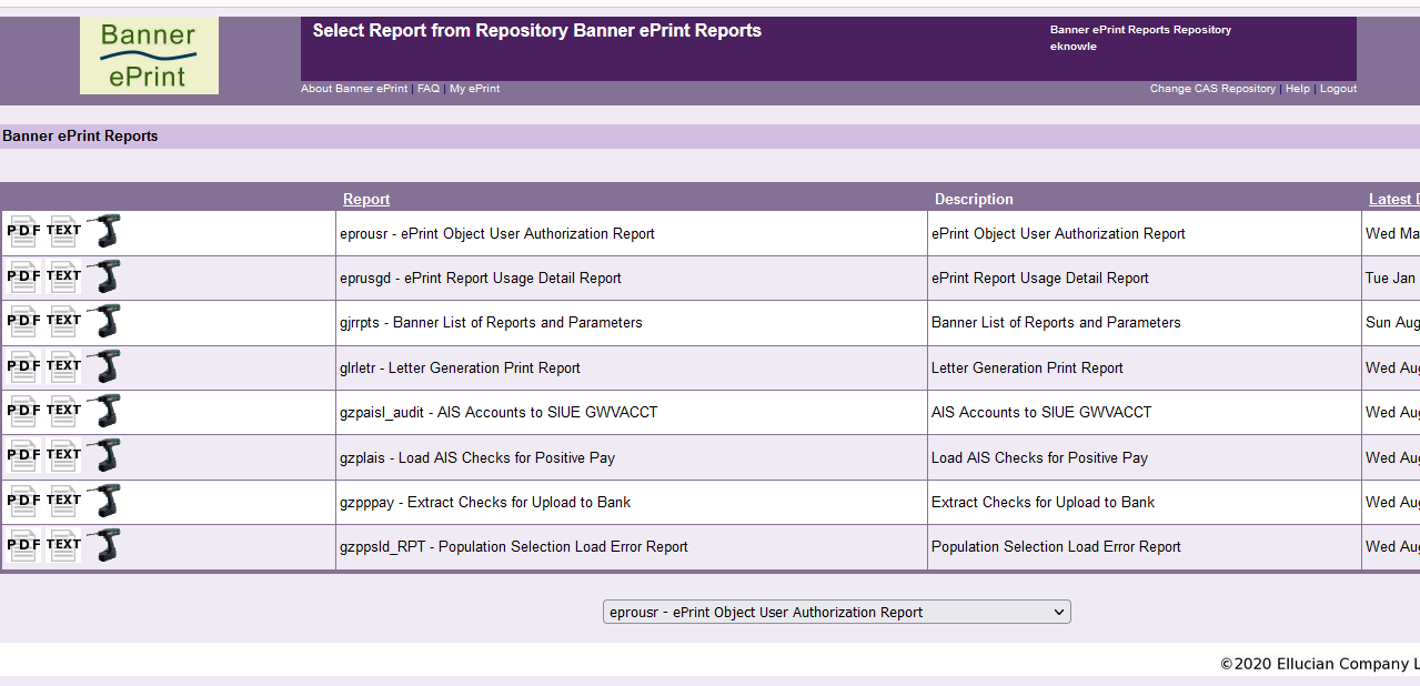 ePrint - Report list view