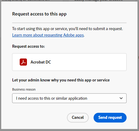 Request app access dialogue
