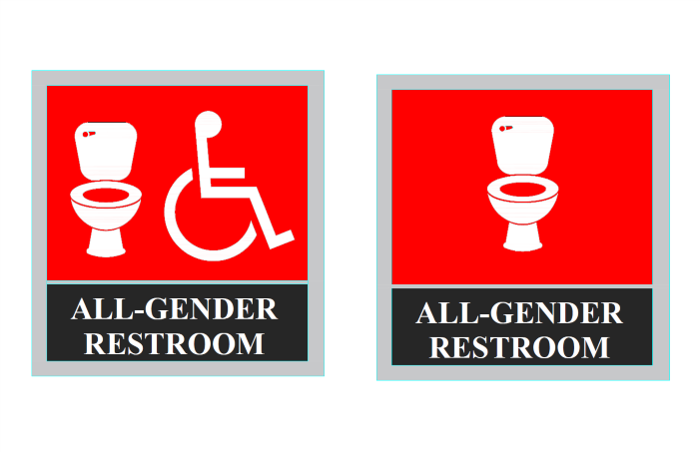 All Gender Restroom Signs that individuals can look for on campus