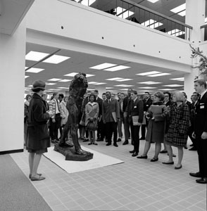 Visitors to Lovejoy Library are introduced by a guide to Rodin's 