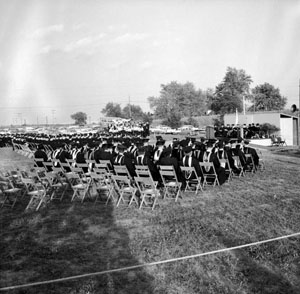 The first commencement ceremony on campus, June 14, 1960.  (50-221).