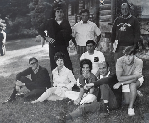 Group photo of attendees at Association of College Unions International Camp Mishawaka retreat_ 1969