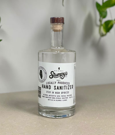 Bottle of hand sanitizer from Stumpy’s Distillery