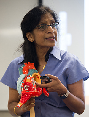 Dr. Chaya Gopalan, SIUE STEM Center faculty fellow, teaches a biology course at SIUE.