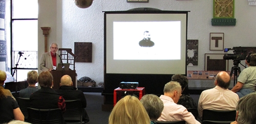 One of the conference keynote speakers, John Celuch, Inlandesign director and first curator of the SIUE Sullivan Collection, presented in Lovejoy Library. (photo courtesy of Bill Weidler)