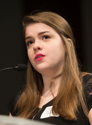 CAS Honors Day student speaker Amanda Juenger, a senior in the Department of Mass Communications.