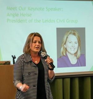 Angie Heise, president of Leidos Civil Group and SIUE alumna, presented during the opening ceremonies.
